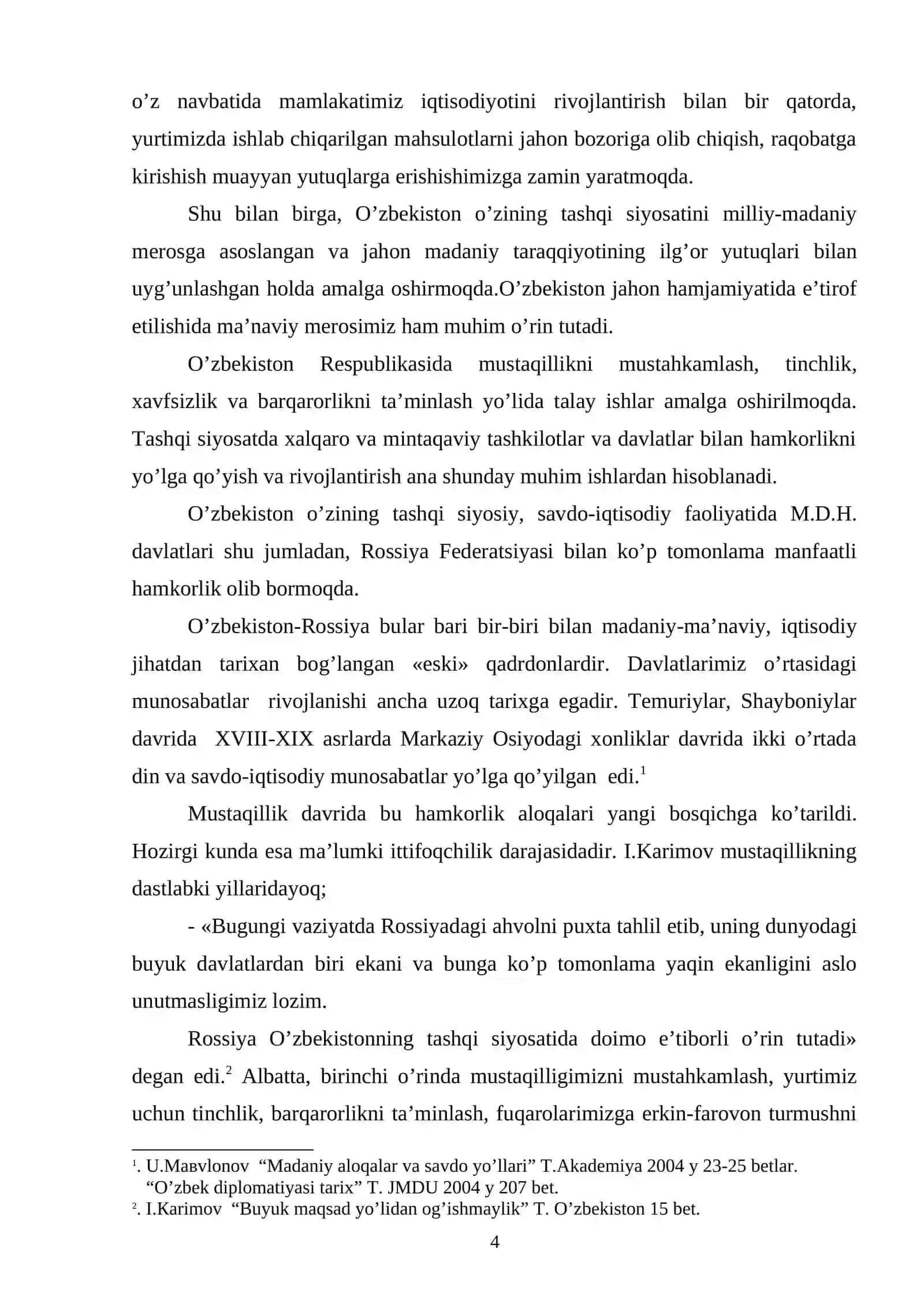 Mustaqillik yillarida O’zbekiston-Rossiya munosabatlari 4