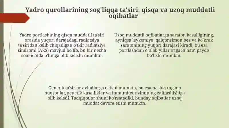 Yadroviy qurollar va ularning salbiy tasiri 4