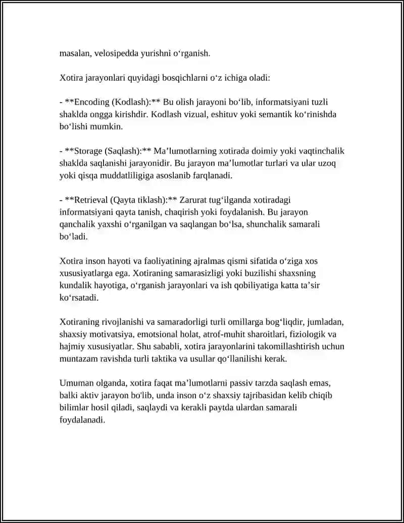 Xotira va uning jarayonlari 4