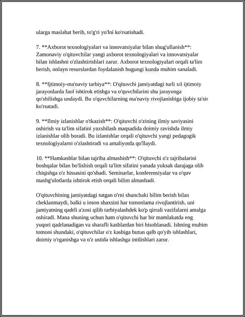 O'QITUVCHINING JAMIYATDA TUTGAN O'RNI 4
