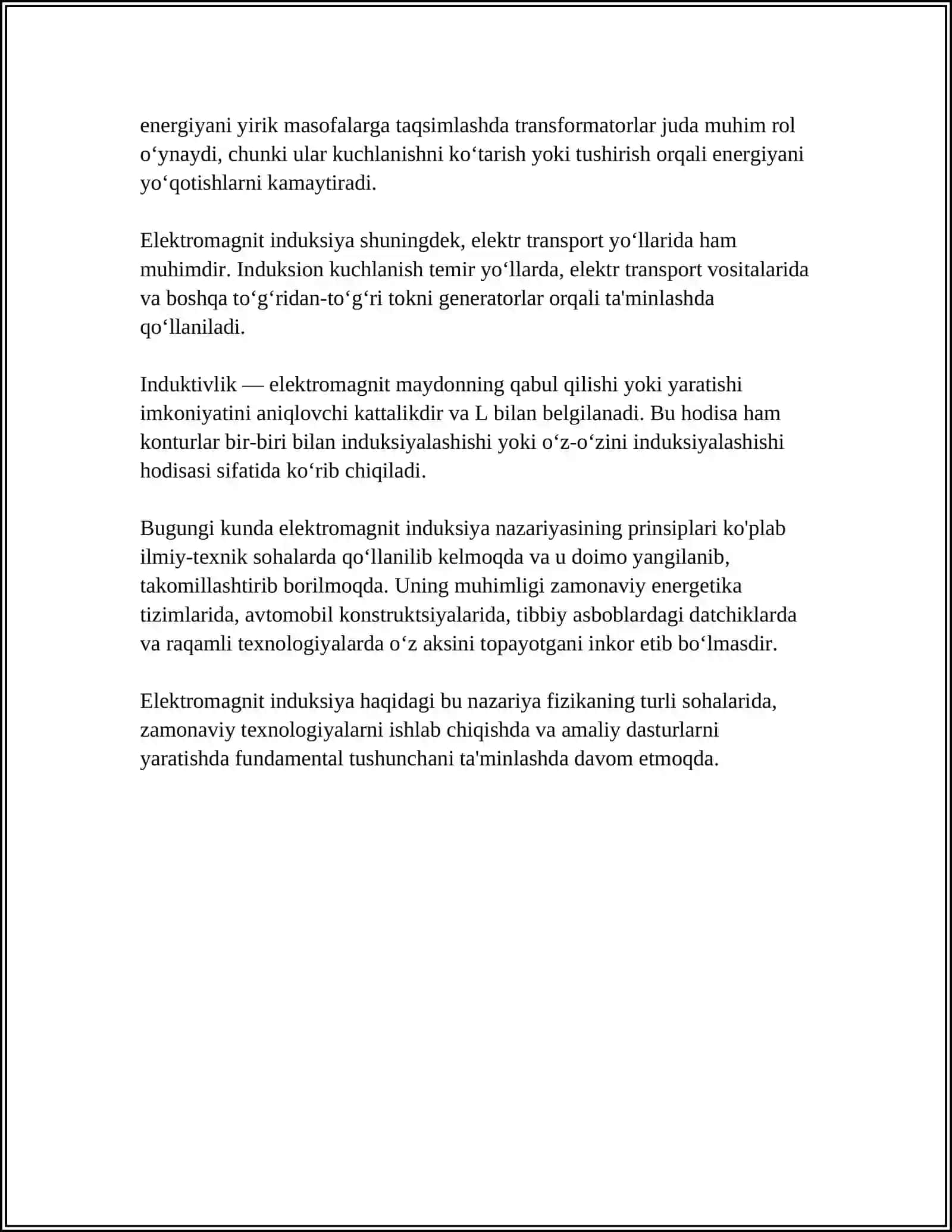 ELEKTROMAGNIT INDUKSIYA OʻZINDUKSIYA OʻZARO INDUKSIYA 4