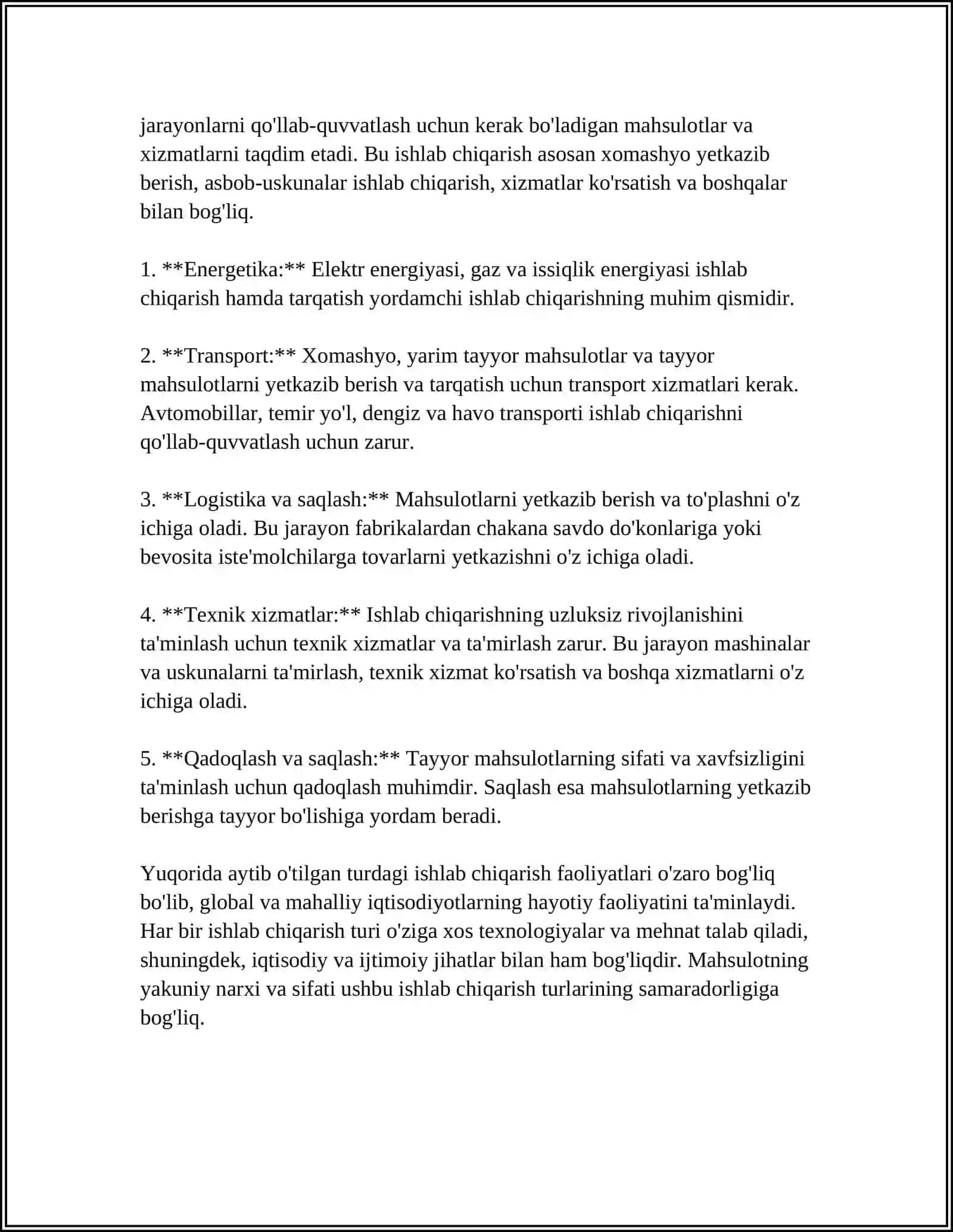 EKSPLUATATSION KORXONA VA BIRLASHMALARDAGI ISHLAB CHIQARISH TURLARI, XAJMI VA TEXNOLOGIK JARAYONLARNING TASNIFI 4