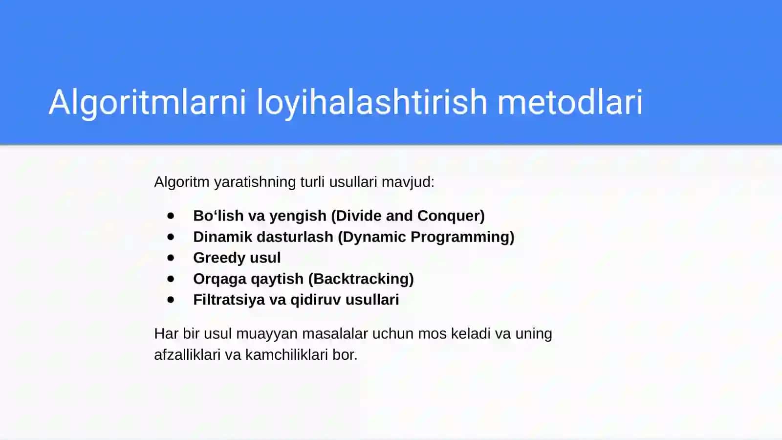 Algoritmlarni loyihalashtirish va tahlil qilish faniga kirish 4