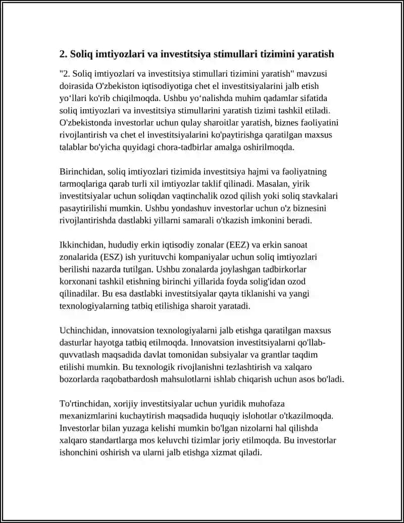 CHET EL INVESTITSIYALARINI O'ZBEKISTON IQTISODIYOTIGA JALB ETISH YOʻLLARI 4