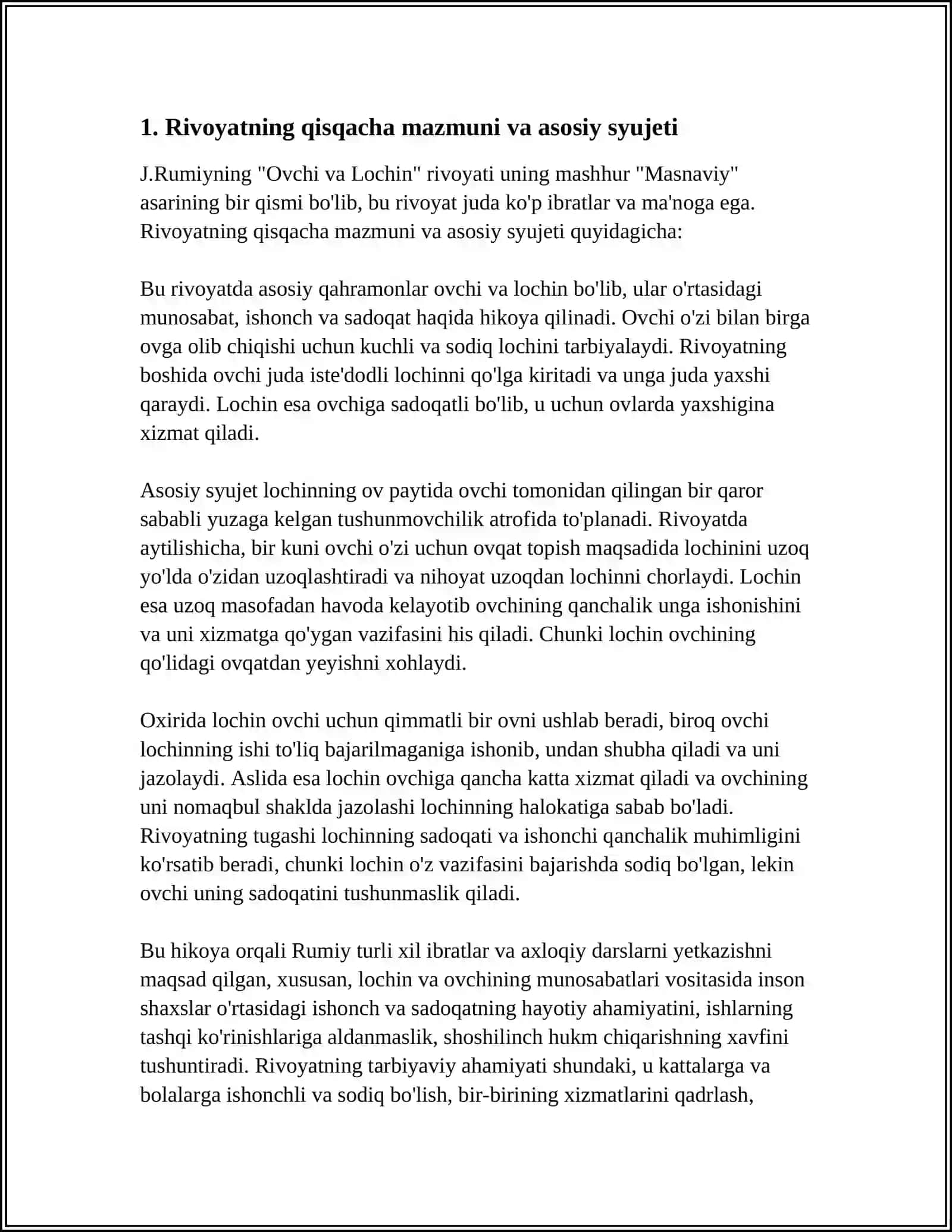 J.RUMIYNING "OVCHI VA LOCHIN" RIVOYATI 4