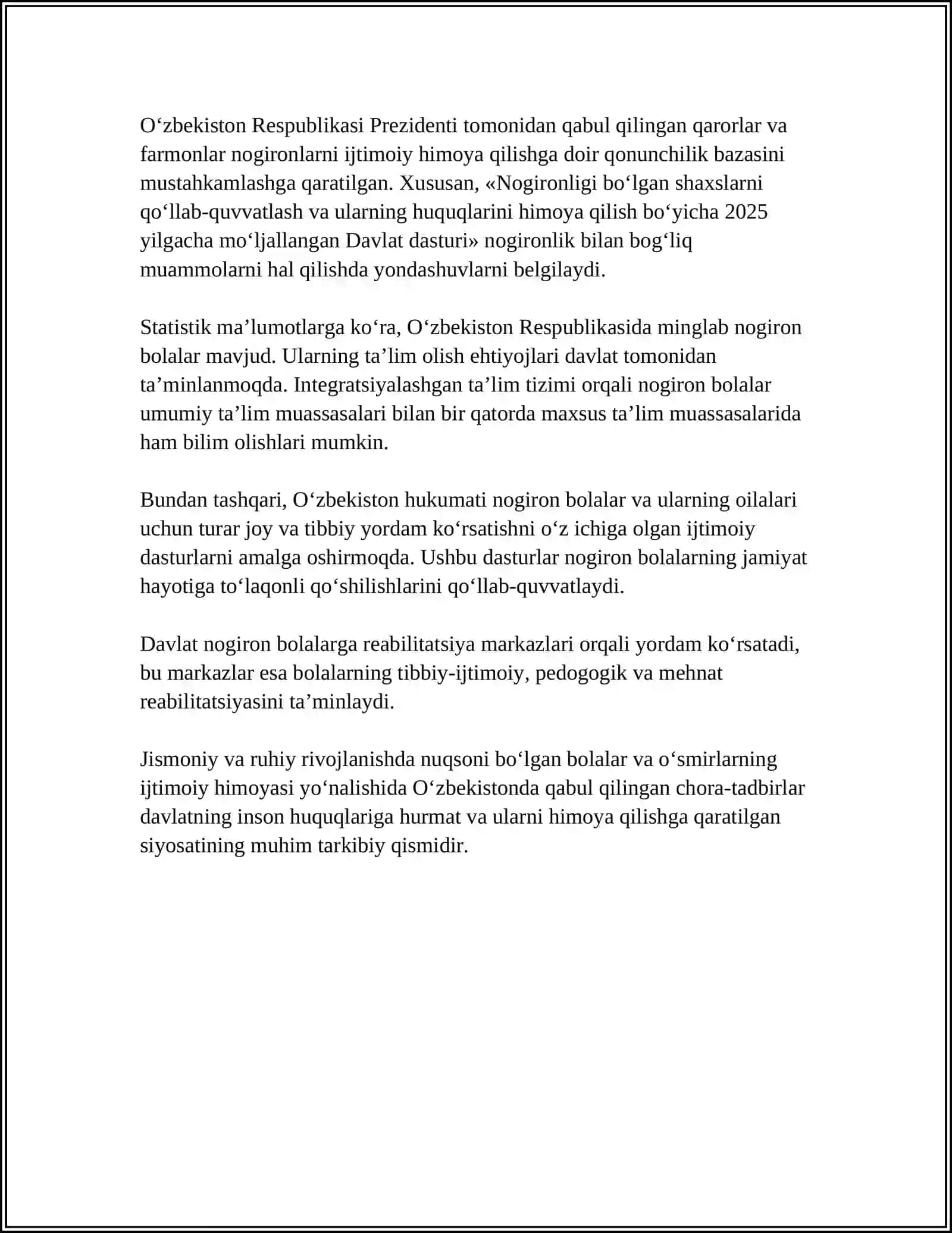 O‘ZBEKISTON RESPUBLIKASI OLIY TA’LIM FAN VA INNOVATSIYA VAZIRLIGI 4