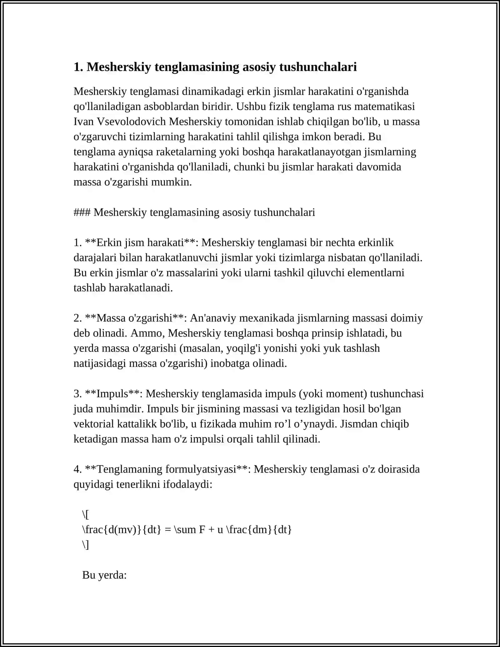 MESHERSKIY TENGLAMASI 4