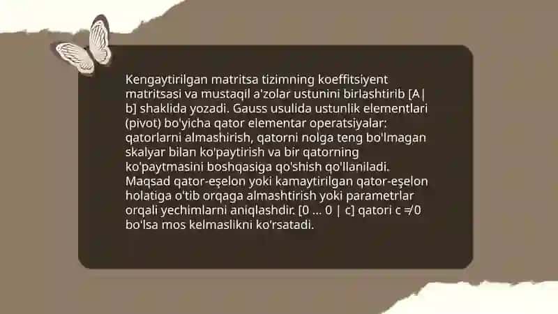 Chiziqli tenglamalarni gauss usuli bilan yechish 4