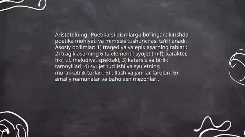 Aristotelning "Poetika" asarini o'rganish va sharhini yozish 4