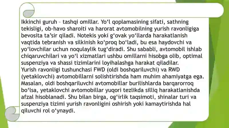 Oldi boshqariluvchi va yetaklovchi avtomobillaming yurish ravonligi 4