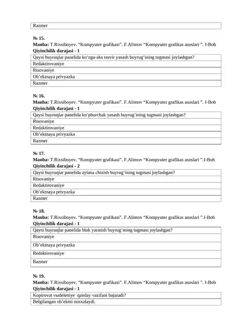 Kompyuter grafikasi fanidan test 4