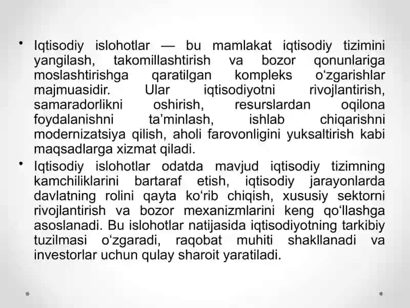 Iqtisodiy islohotlar, xususiylashtirish jarayoni va uning ta’siri 4