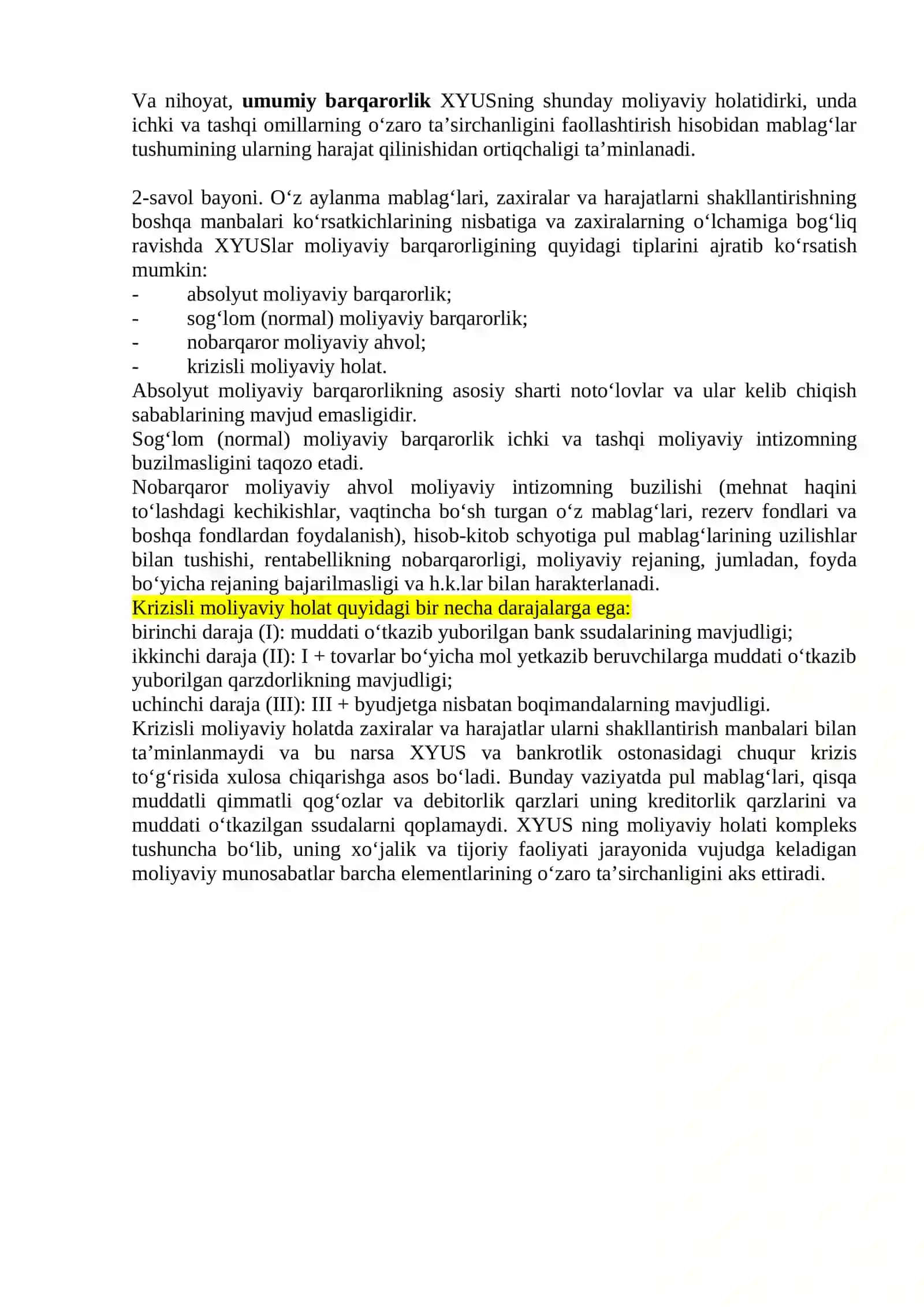 Korxonalar moliyaviy barqarorligining tahlili 4