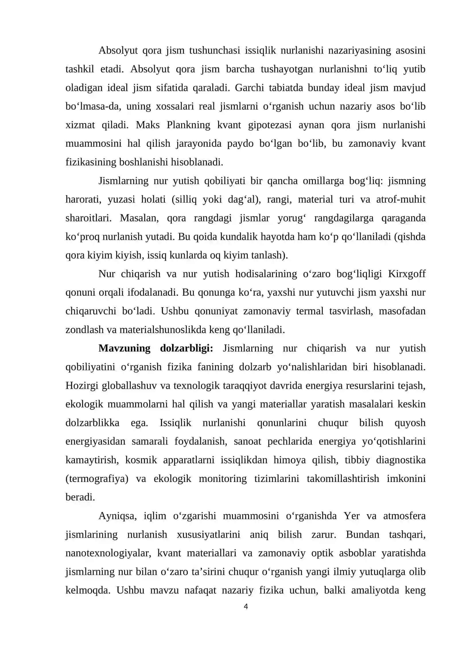 Jismlarning nur chiqarish va nur yutish qobiliyatini o‘rganish 4