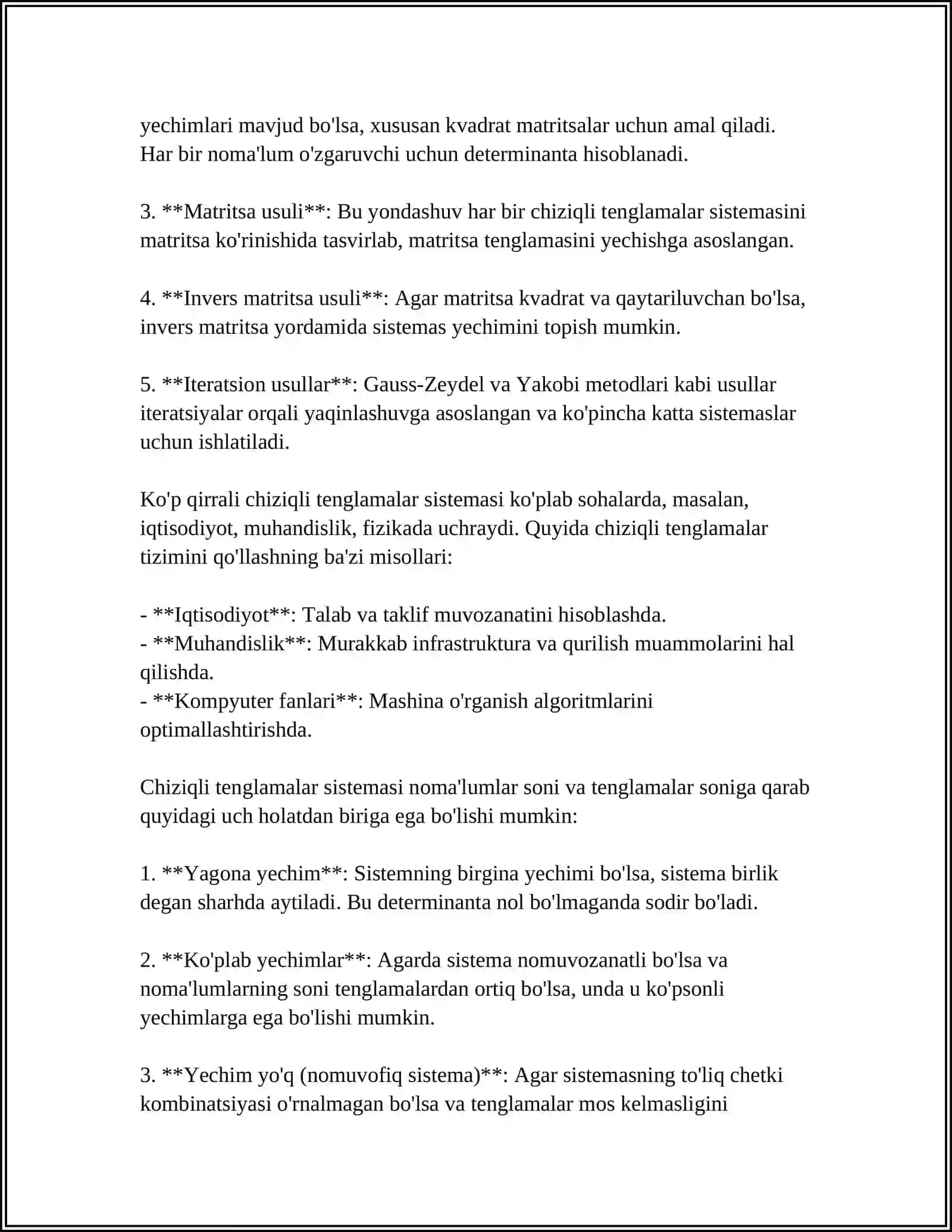ALGEBRAIK TENGLAMALAR SISTEMALARI VA ULARNI YECHICH USULLARI 4
