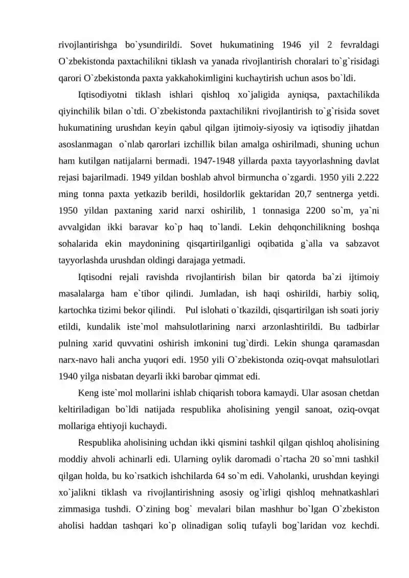 Urushdan keyingi yillarda O'zbekistonning iqtisodiy va madaniy hayoti 4
