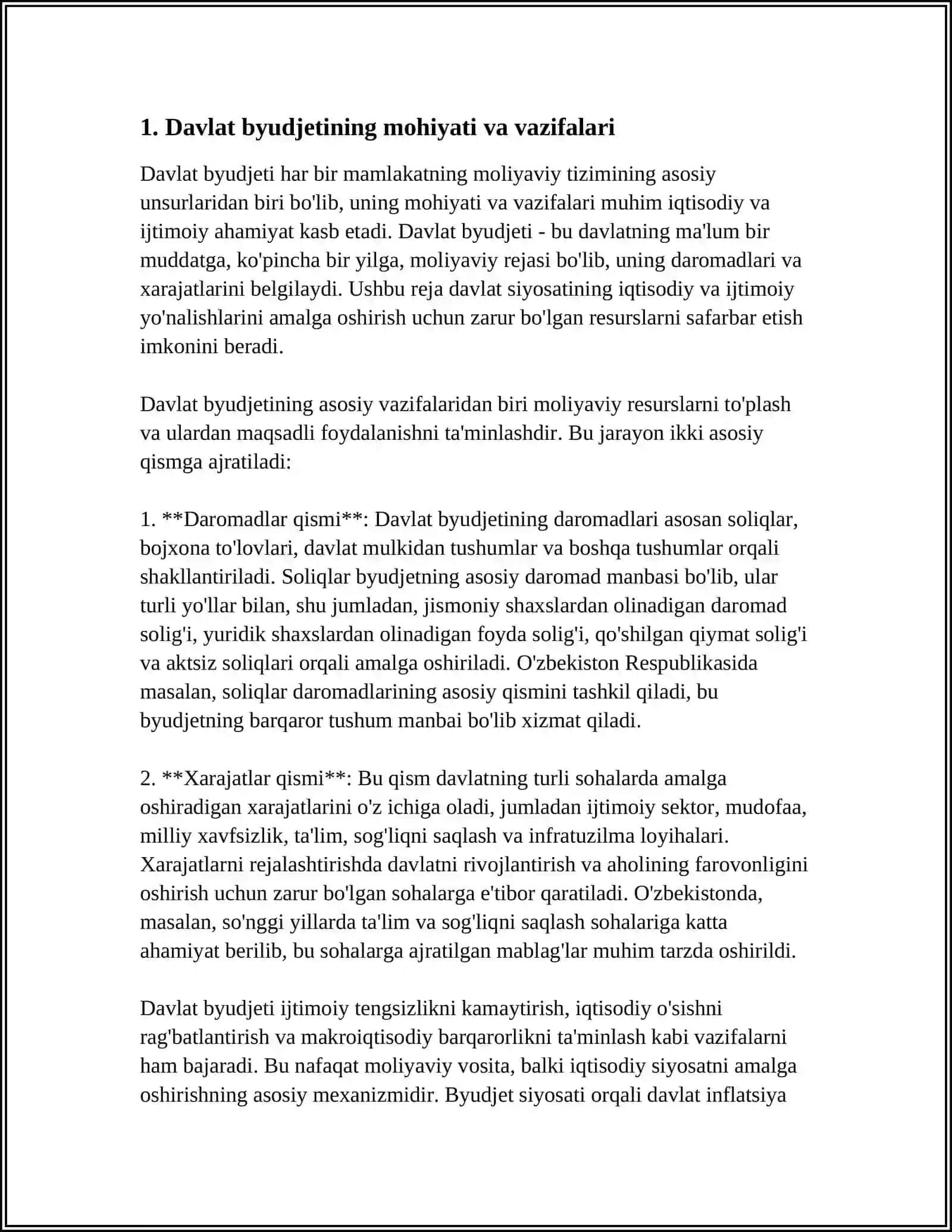 MOLIYA FANIDAN DAVLAT BYUDJETI MAVZUSIGA MUSTAQIL ISH 4