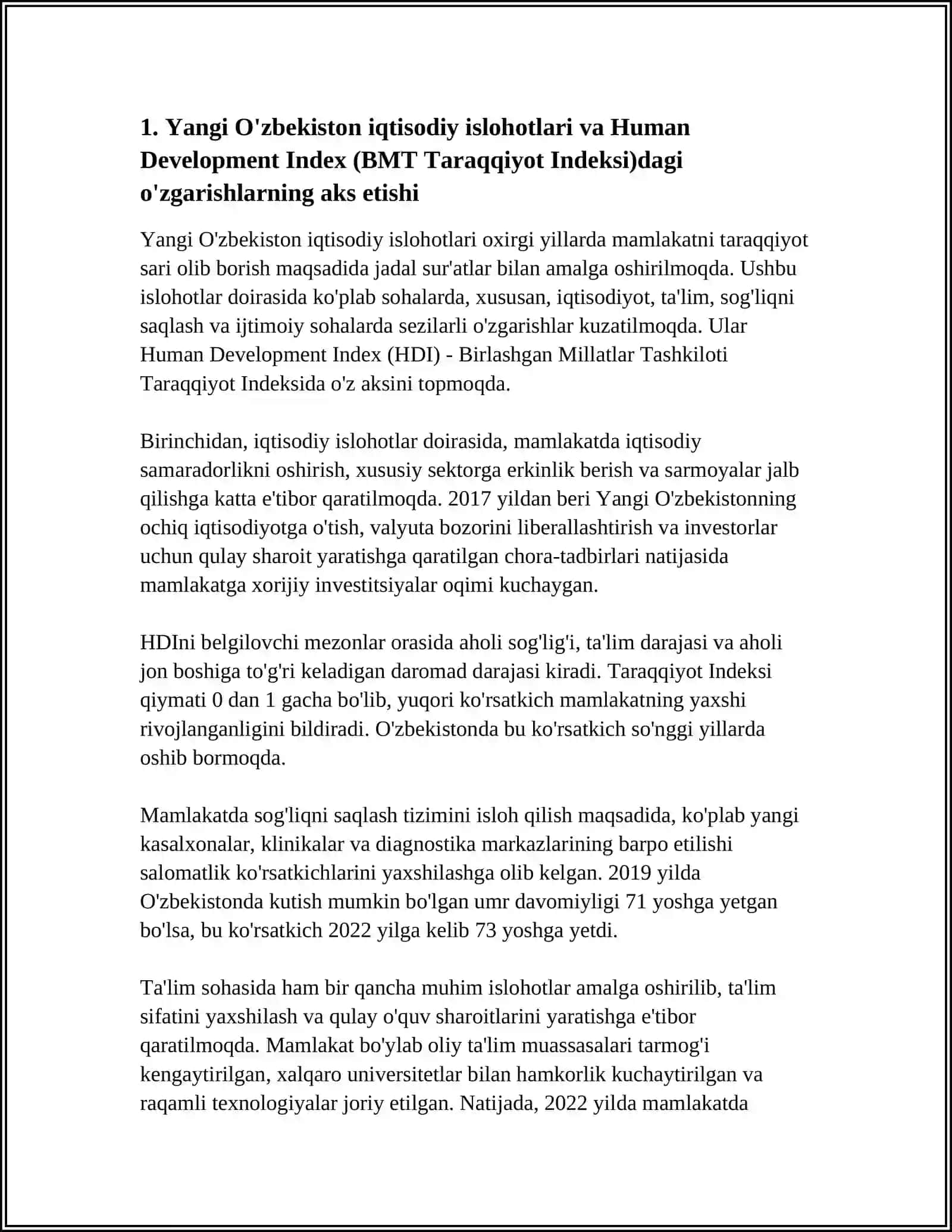 YANGI O'ZBEKISTON IQTISODIY ISLOHOTLARI VA HUMAN DEVELOPMENT INDEX 4
