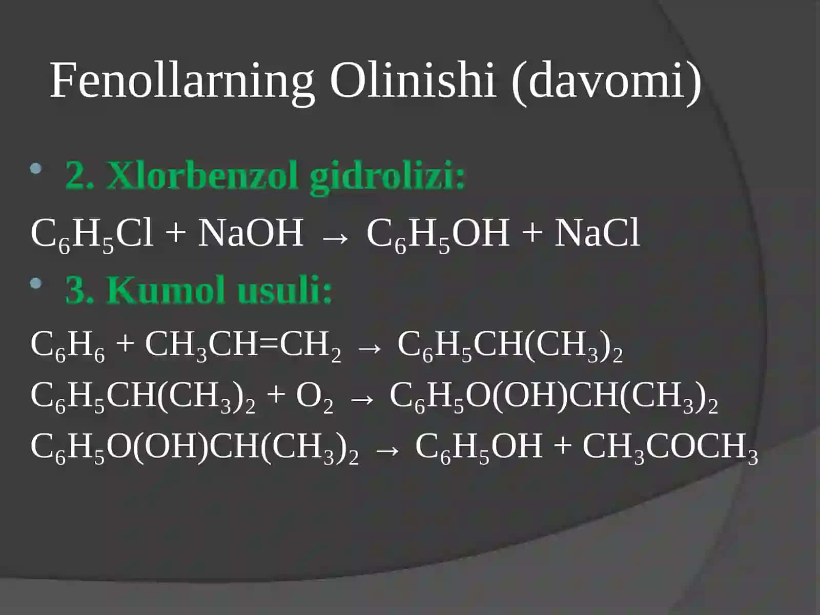 Fenollar va aromatik spirtlar olinishi va ishlatilishi 4