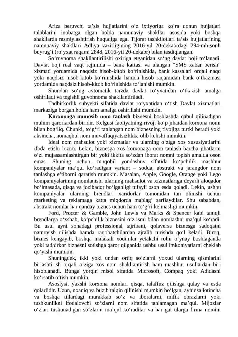 Biznes faoliyatini tashkil etish 4
