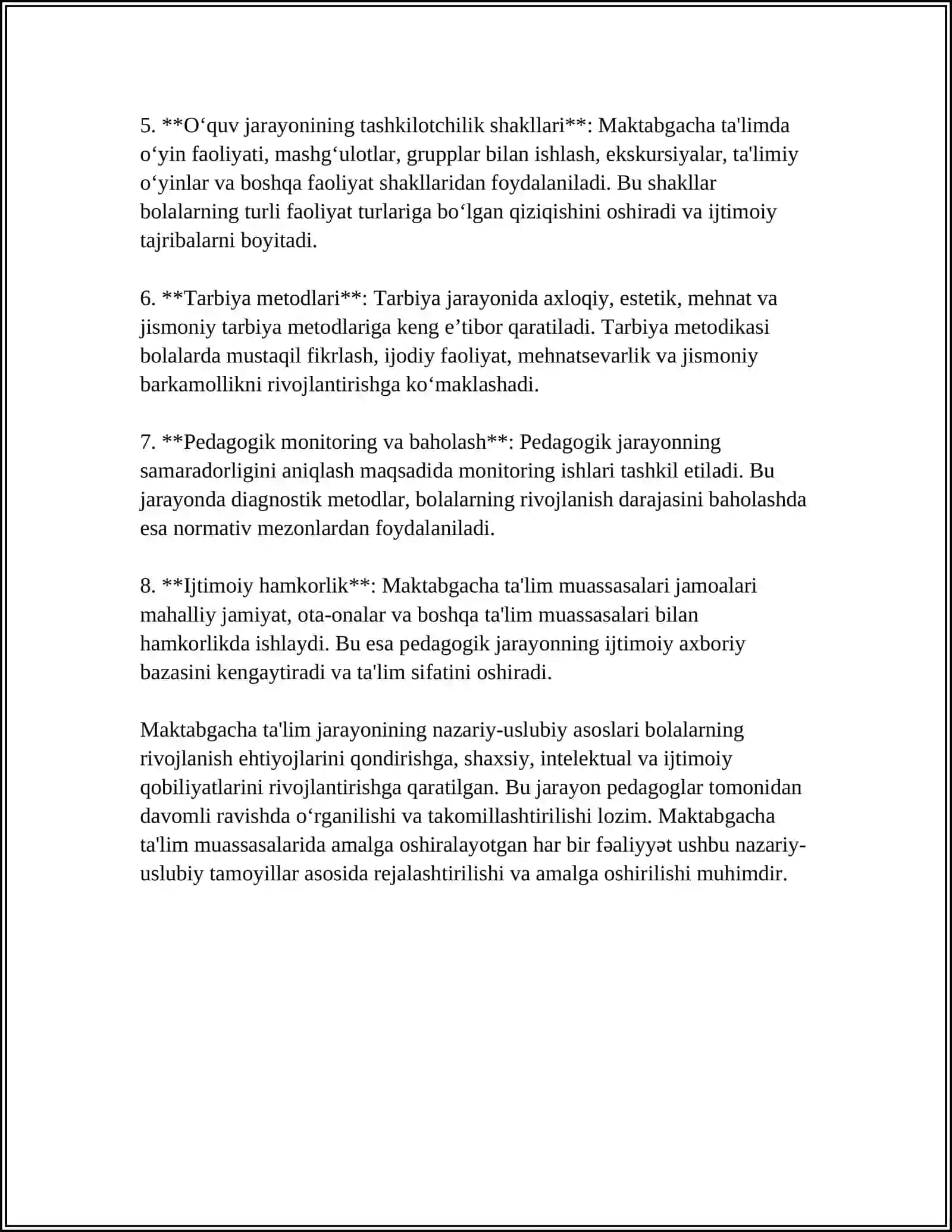 MAKTABGACHA TA'LIM TASHKILOTIDA PEDAGOGIK JARAYONNI TASHKIL ETISH 4