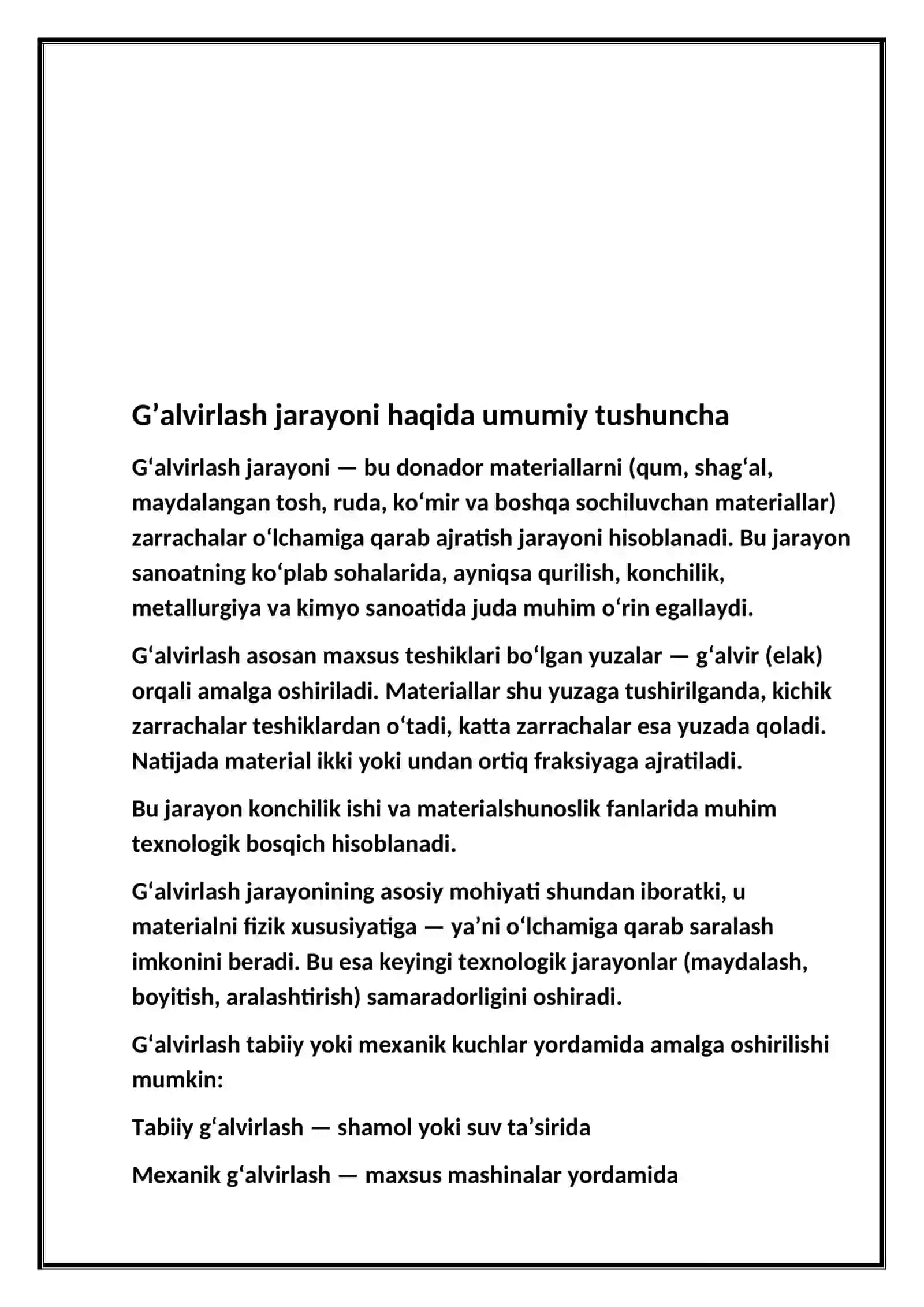 G‘alvirlash jarayoni va sinflarga ajratish asoslari 4