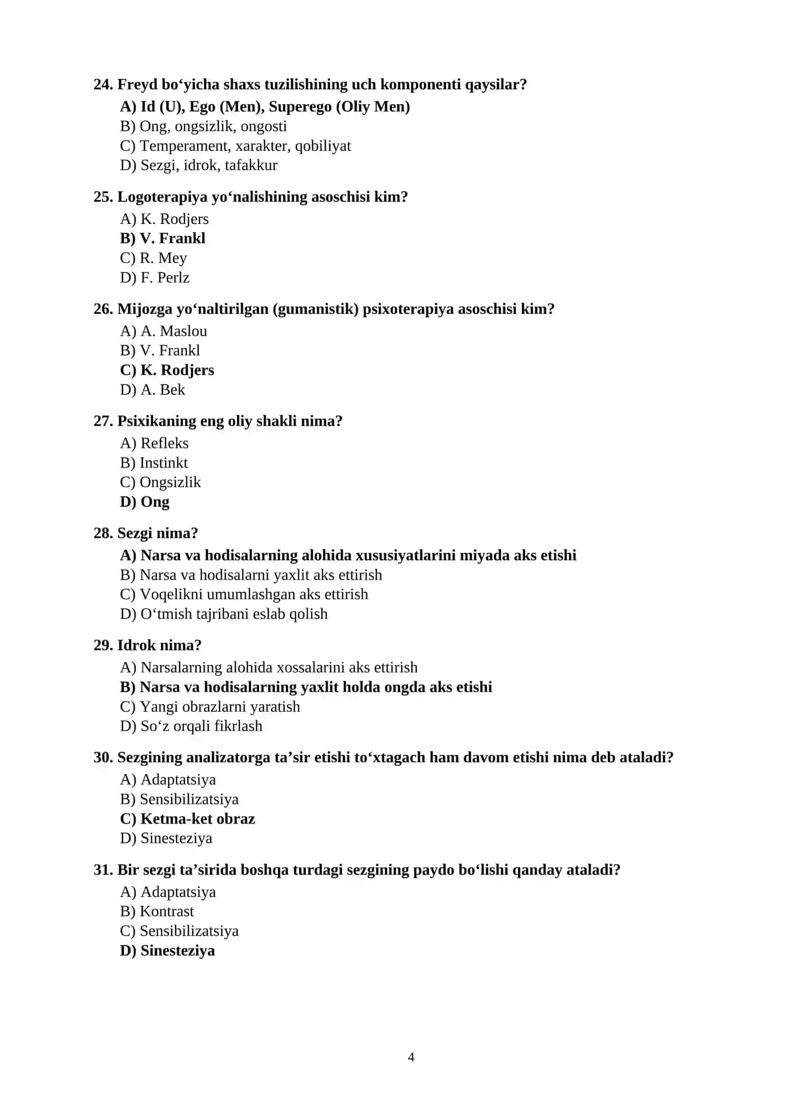 100 TA TEST SAVOLLARI JAVOBLARI BILAN 4