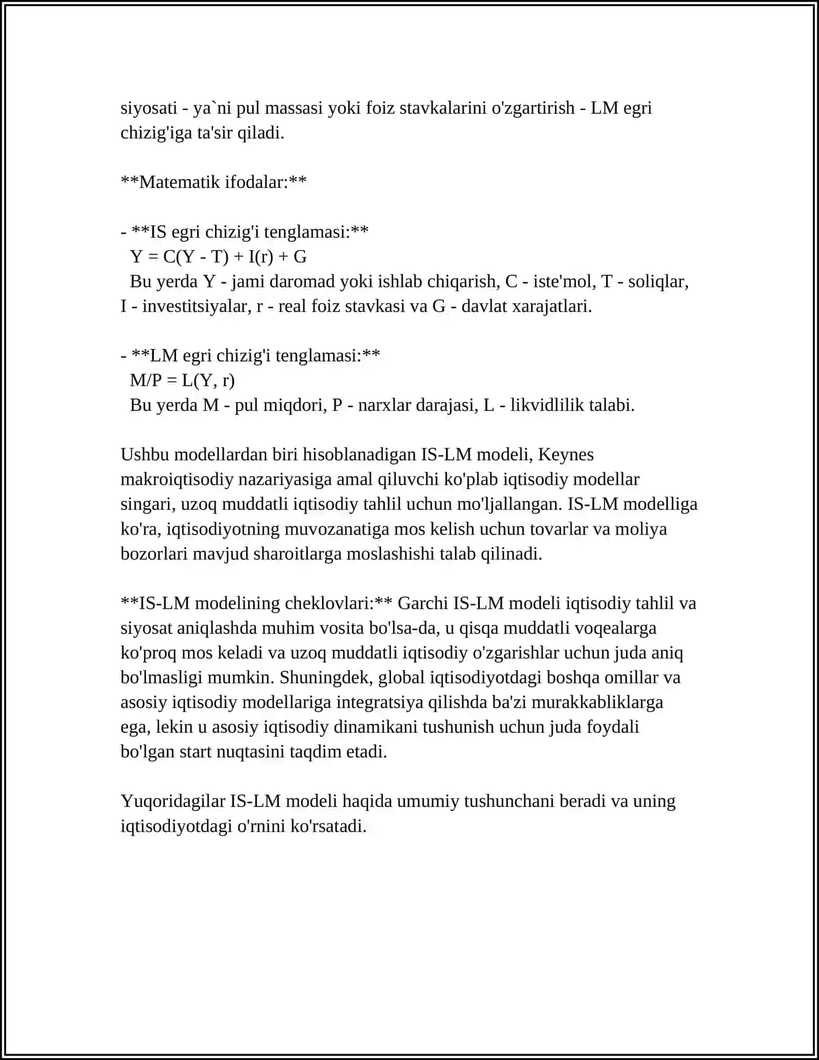 IS-LM MODELIDA DAVLAT BYUDJET- SOLIQ SIYOSATI 4