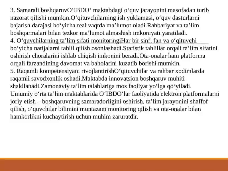 Maktabda elektron platformalar bilan ishlashda O‘IBDO‘ning o‘rni 4