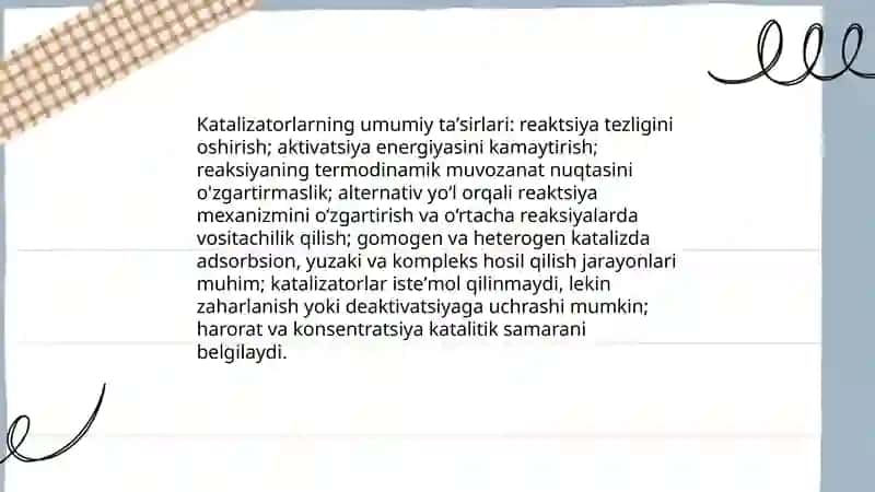 Kataliz. Katalizatorlar tasirining umumiy tamoyillari 4