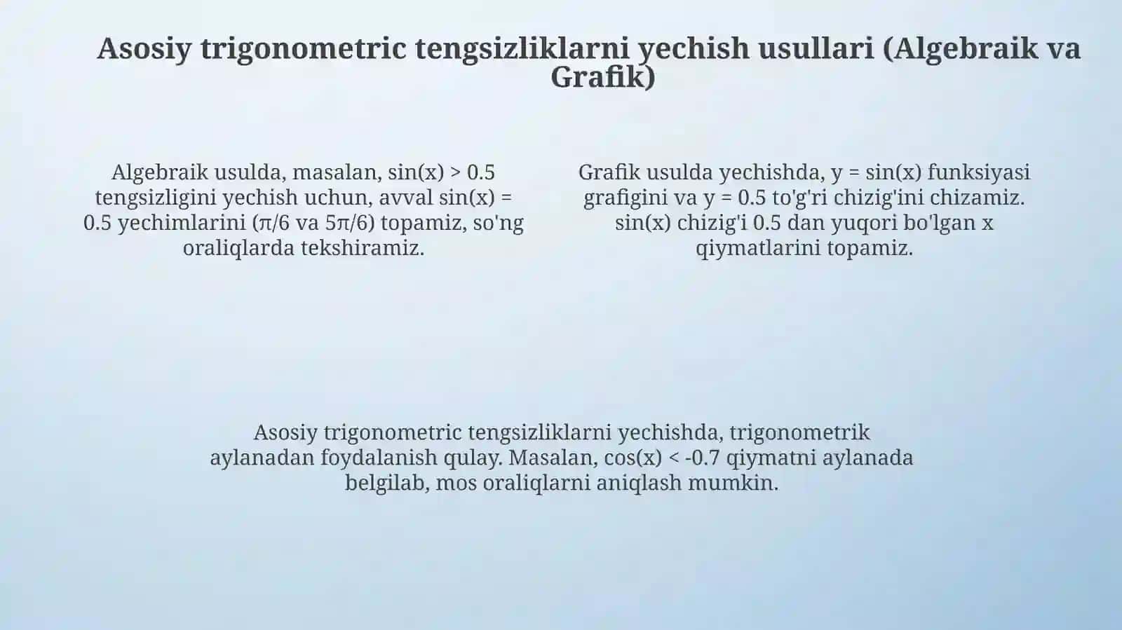 Teskari trigonometrik tengsizlikni o'qitish 4