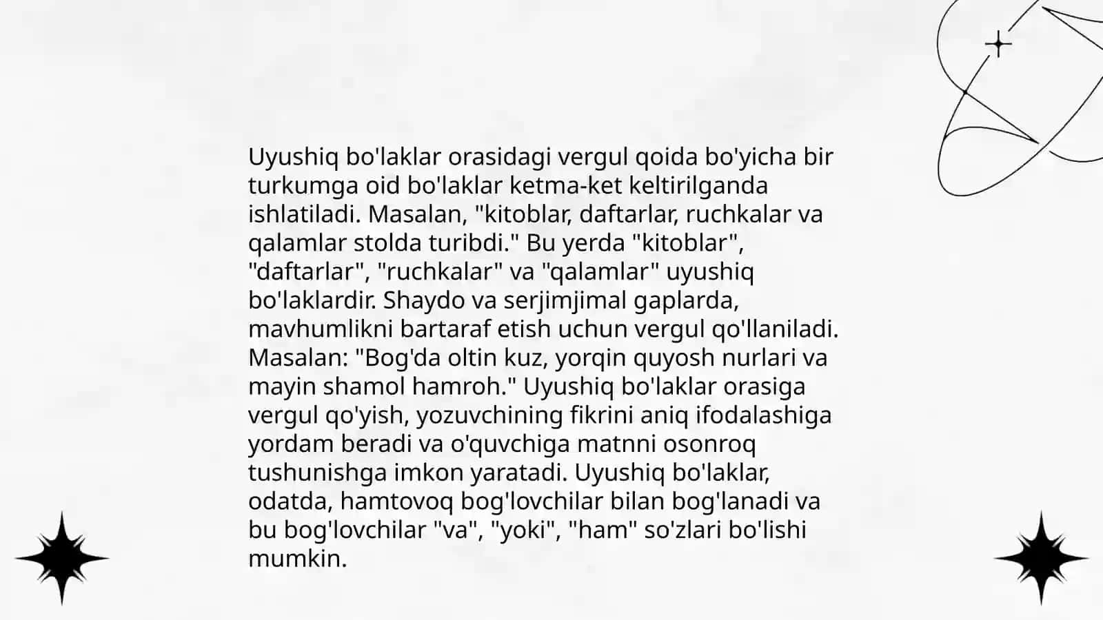 Sodda gaplarda vergul ishlatilishi 4