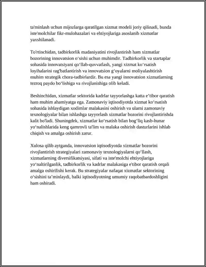 INNOVATSION IQTISODIYOTDA XIZMATLAR BOZORINI RIVOJLANTIRISH 4