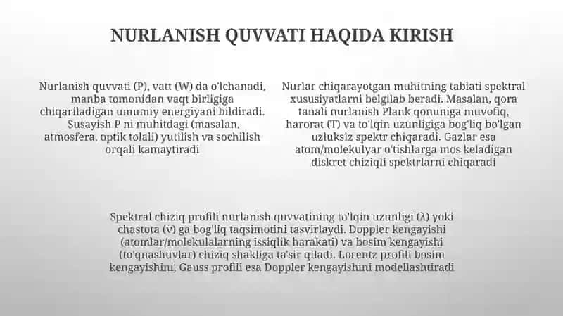 Nurlanish quvvati,uning sónishi 4