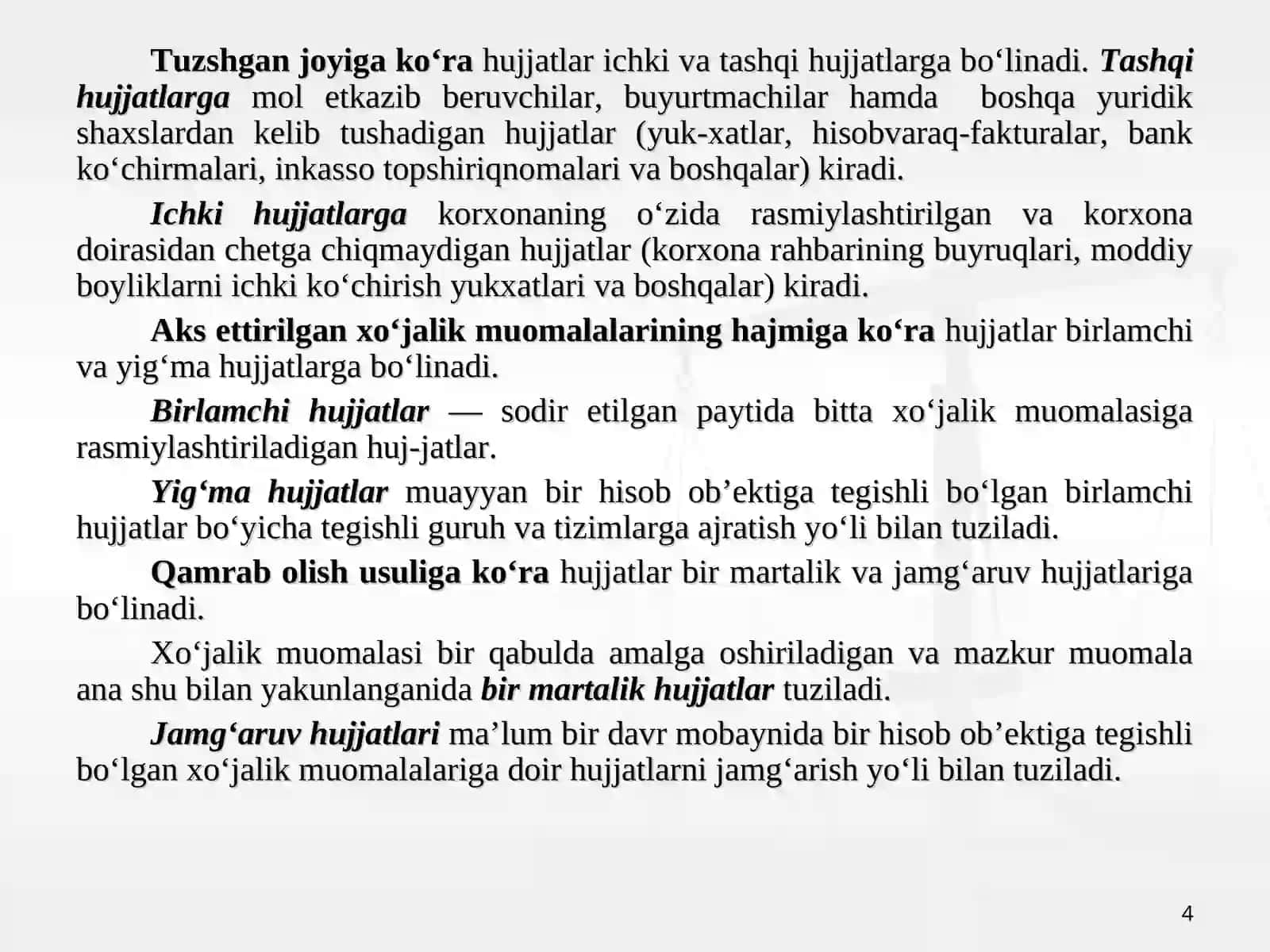 Xujjatlashtirish va inventarizatsiya 4