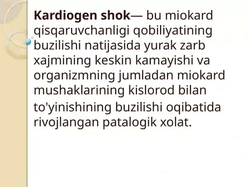 Kardiogenni shok klinikasida vazoralari 4