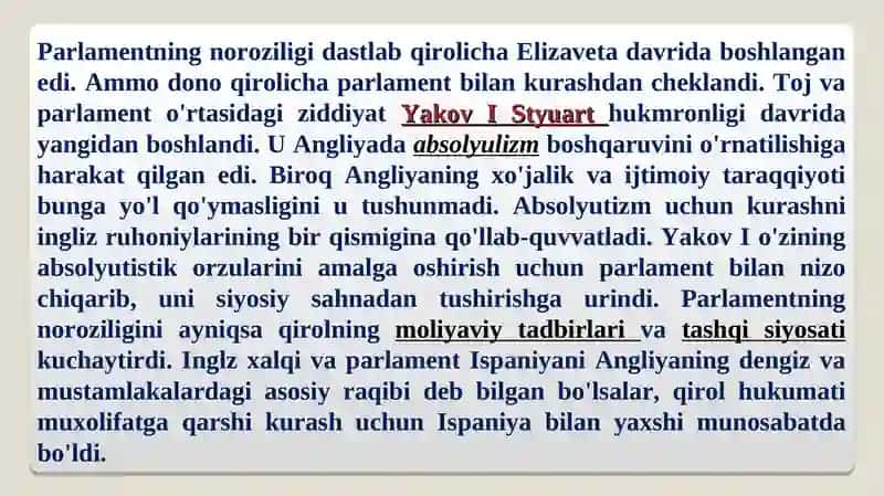 XVII asr o`rtalari va XIX asr birinchi yarmida Angliya 4