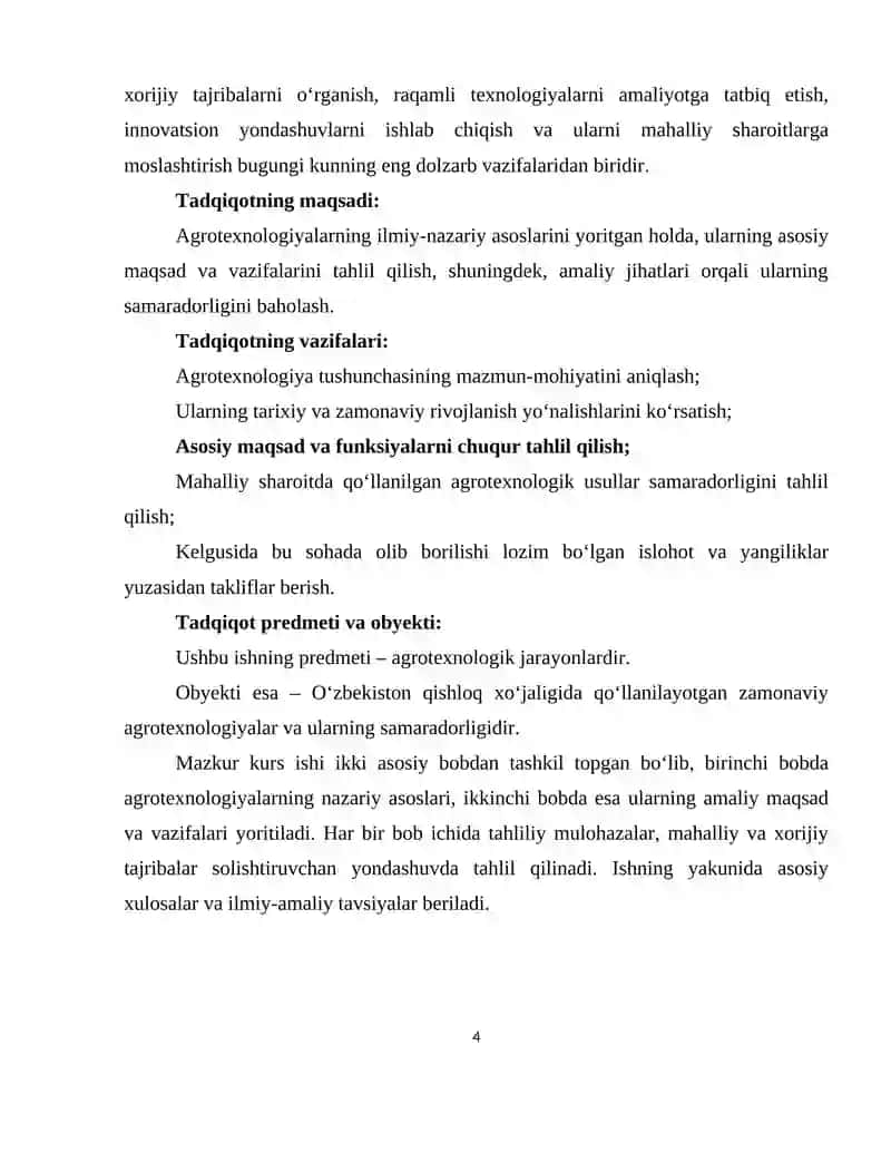 Agrotexnologiyalarning maqsadi va vazifalari 4