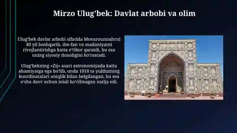 Mirzo Ulug'bek: Davlat arbobi va olim 4