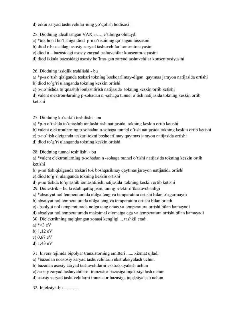 ELEKTRONIKA VA SXEMALAR FANIDAN YAKUNIY NAZORAT TEST 4