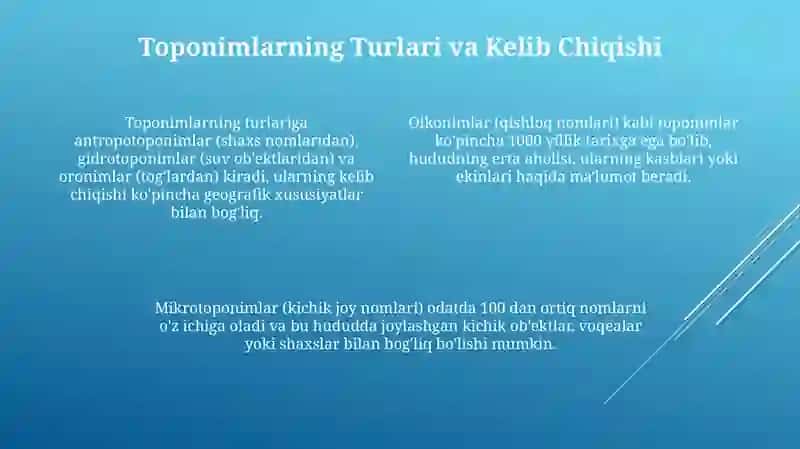 Toponimika: Ta'rif, Turlari va Ahamiyati 4