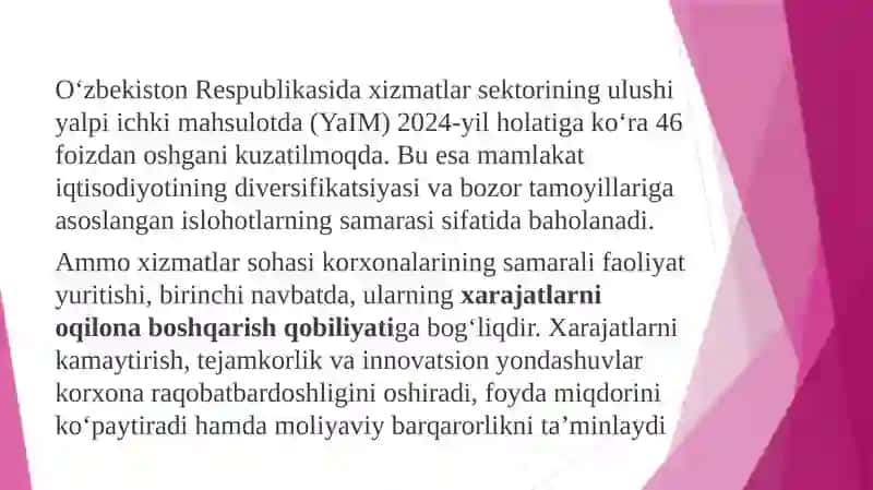 Xizmalar sohasi korxonalaridagi xarajatlar va ularni pasaytirish yo'llari 4