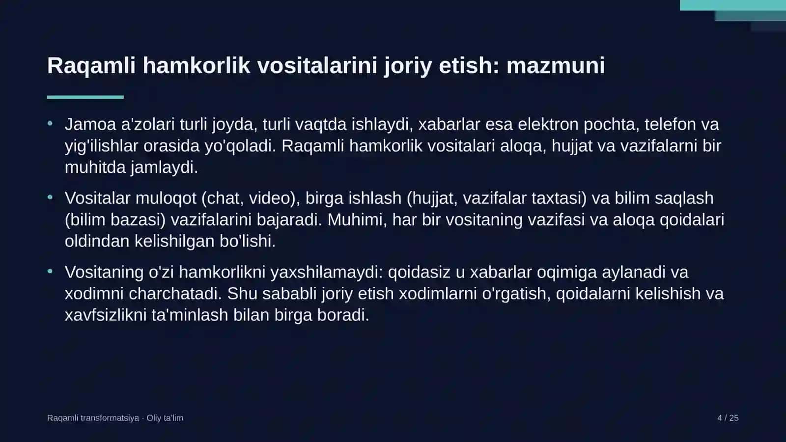 Raqamli TRANSFORMATSIYA · OLIY TA'LIM 4