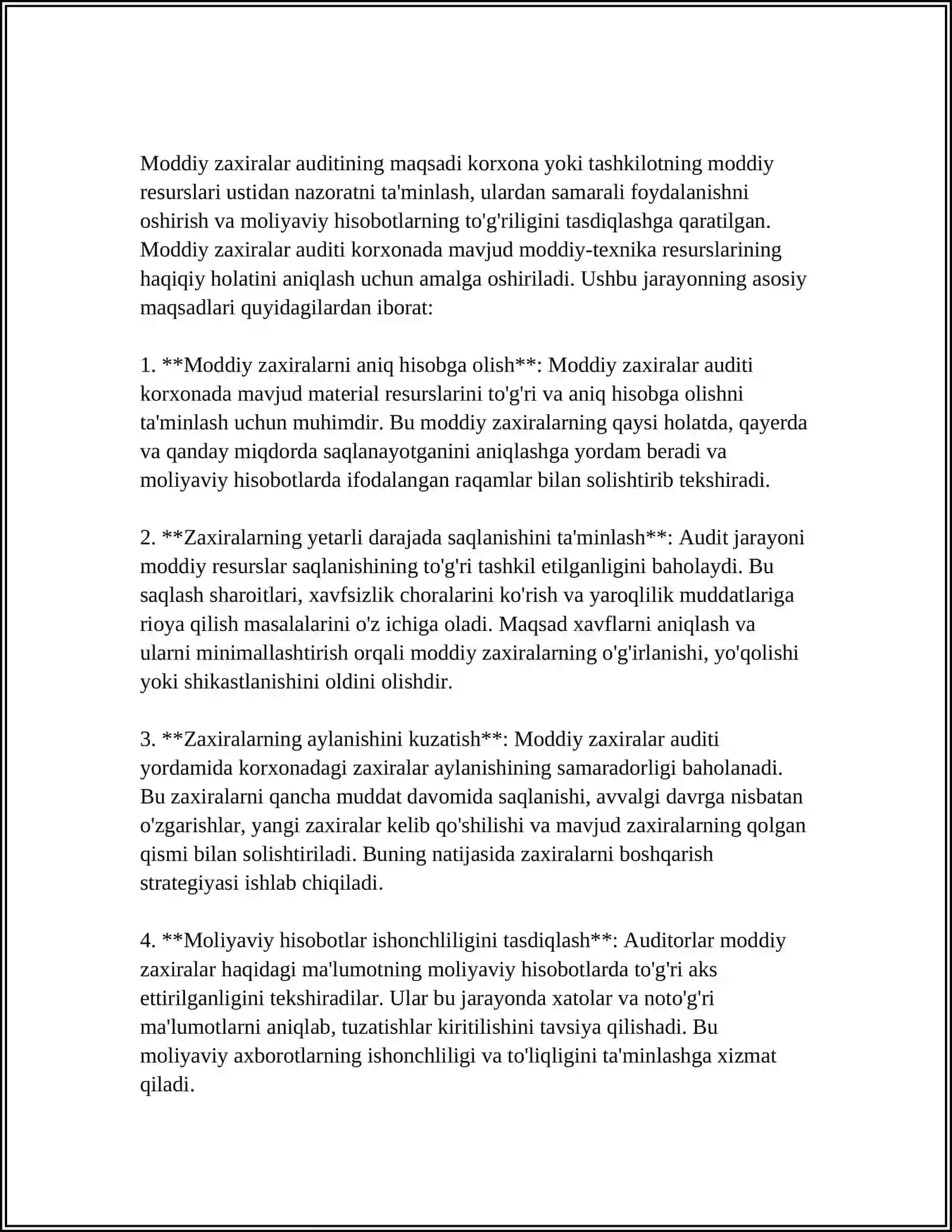 BANKLARDA MODDIY ZAXIRALAR AUDITI 4