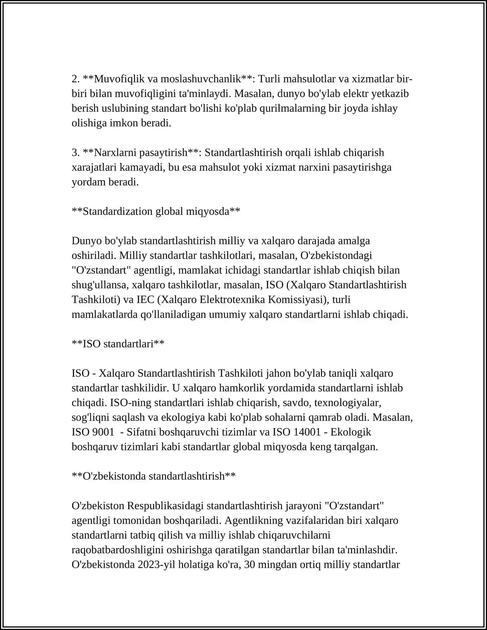 STANDARTLASHTIRISH USULLARINI O'RGANISH 4