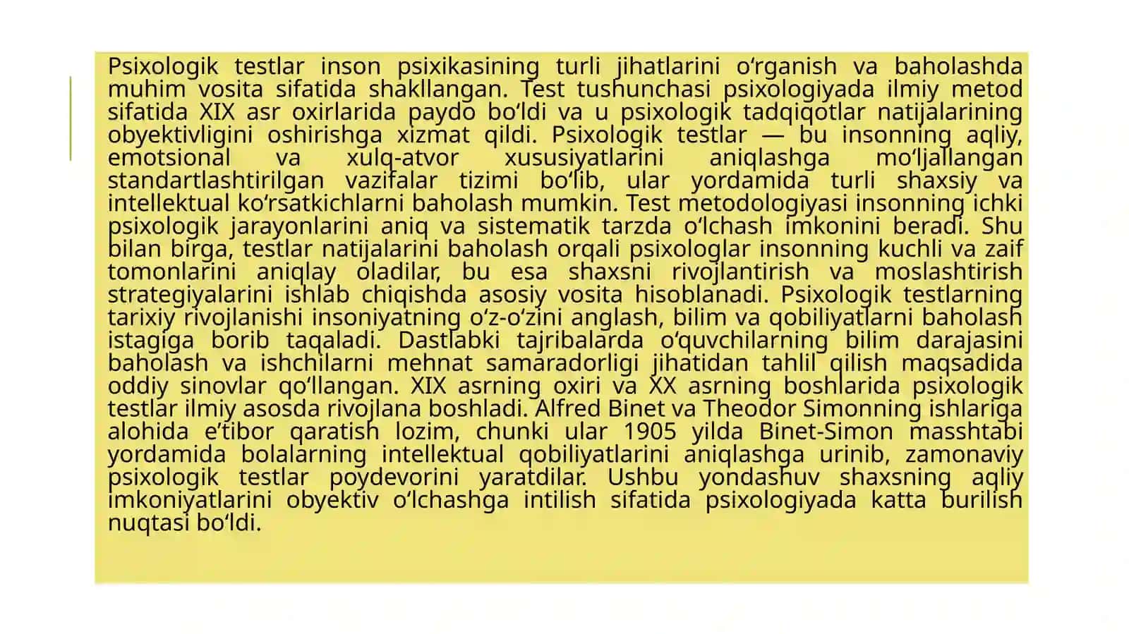 Hozirgizamon psixologiyasida testning dolzarb muammolari mavzusida tayyor taqdimot 4