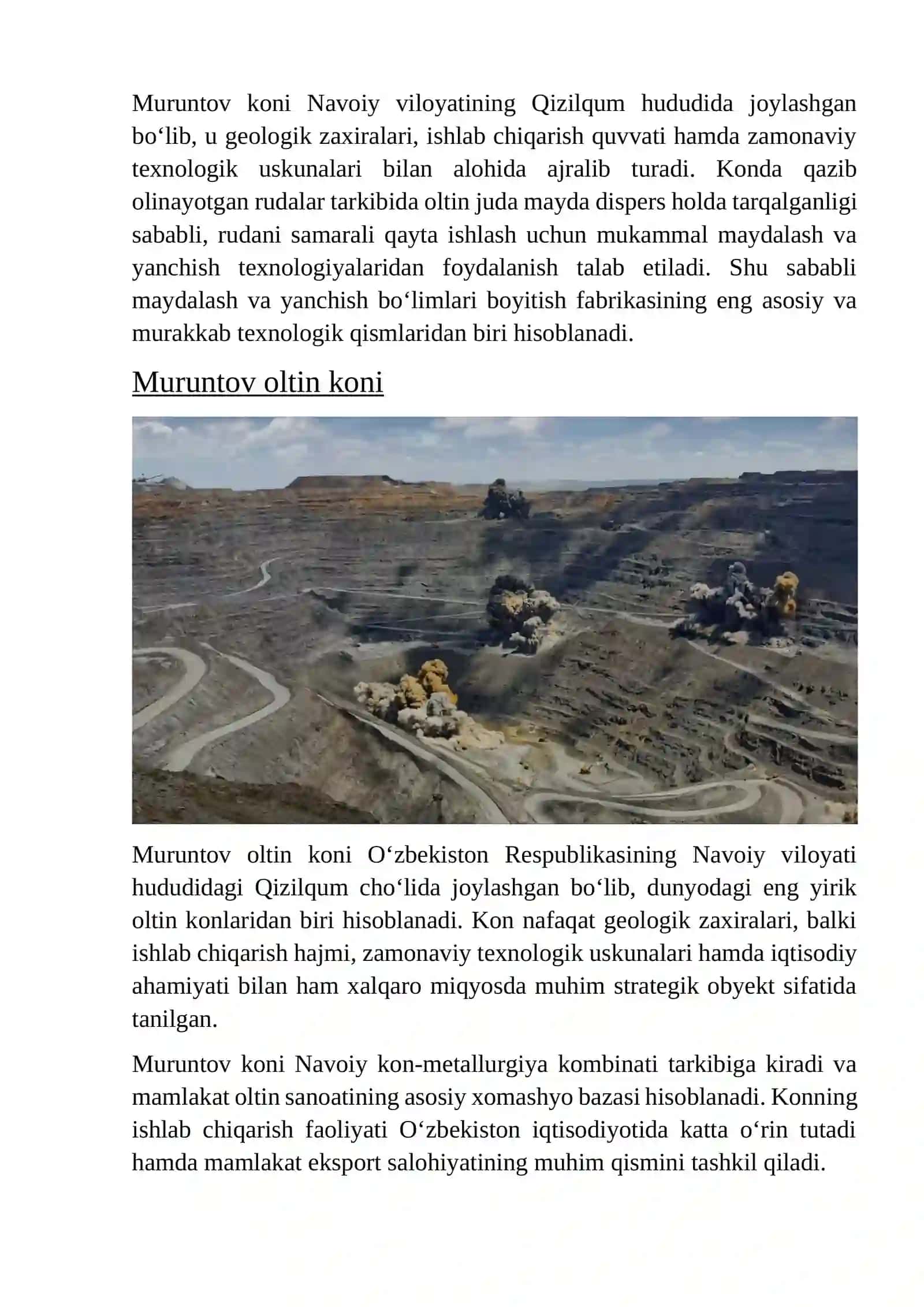 Muruntov oltin koni rudalarini boyitishda maydalash va yanchish bo’limi 4