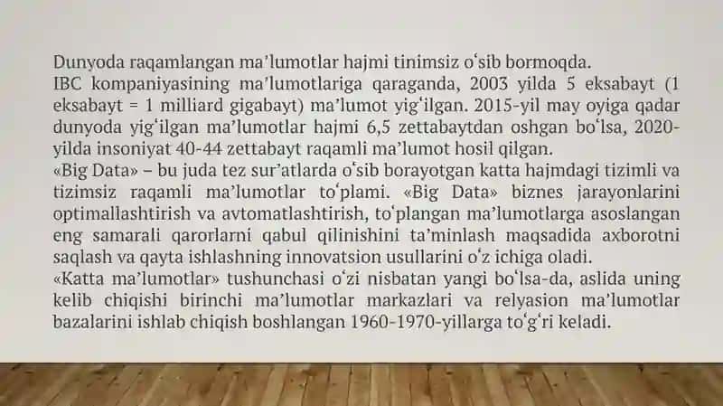 Zamonaviy biznesdagi big data xususiyatlari va roli 4