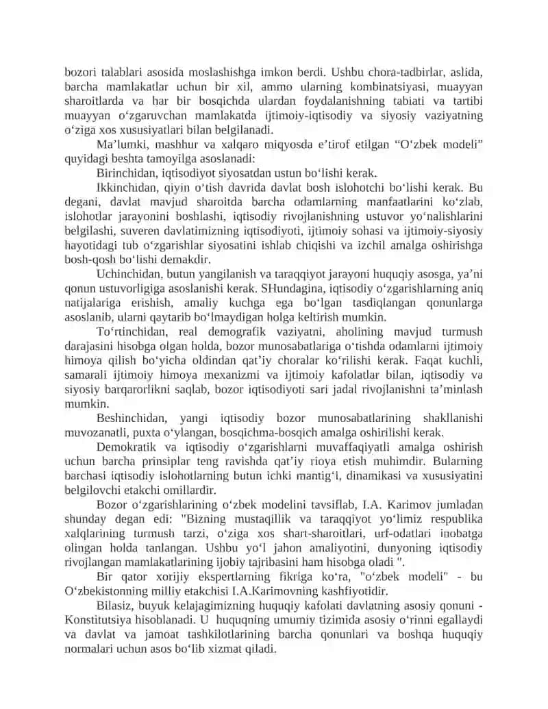 "O`zbekistonning o`ziga xos istiqlol va taraqqiyot yo`li" 4