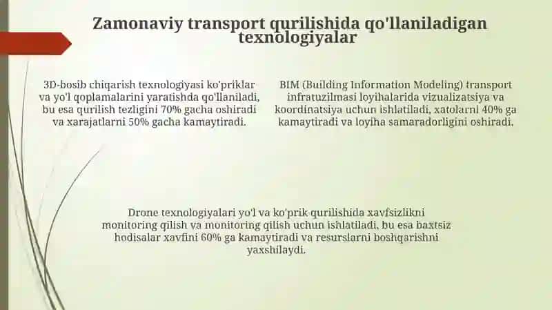 Transport qurilish sohasida yirik inshootlar 4